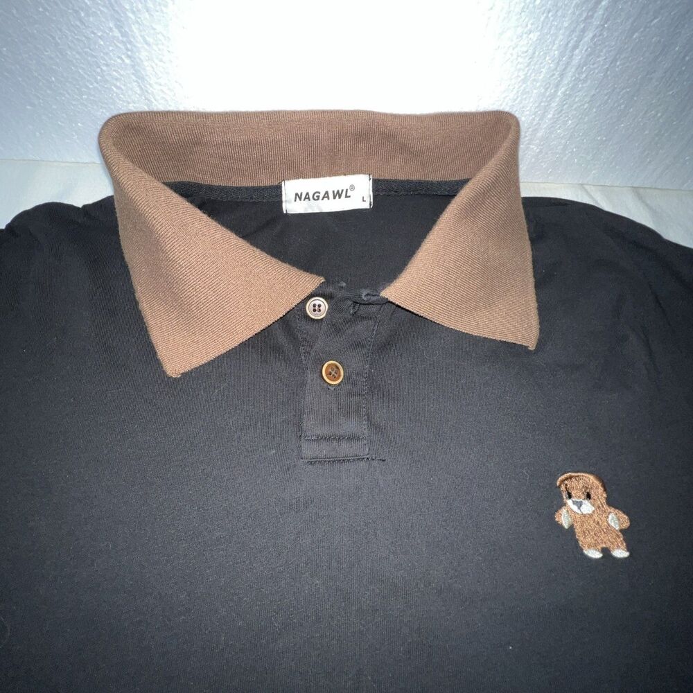 Nagawl Polo Shirt Black With Embroidered Teddy‎ Bear Size Large